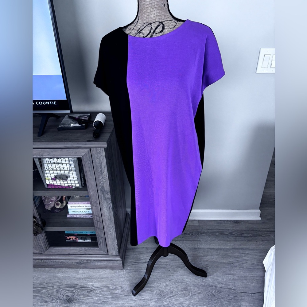 Misook Purple Asymmetrical Sheath Dress large